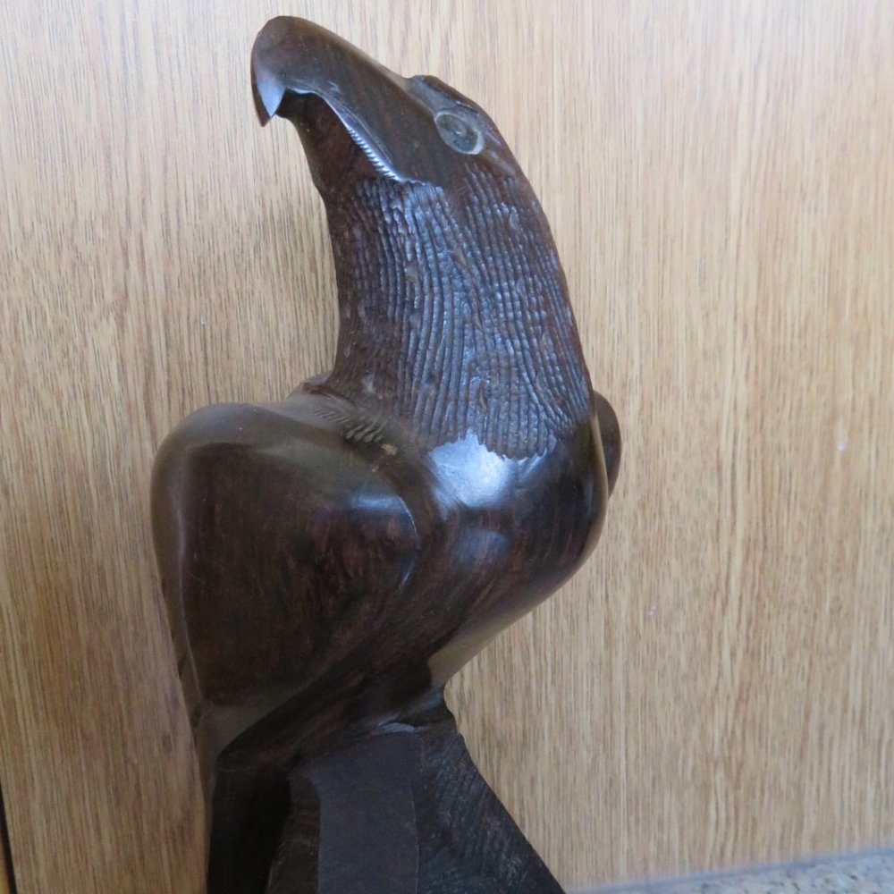 Vintage Solid Carved IRONWOOD Hawk Eagle Sculpture 10.5" High (239V)